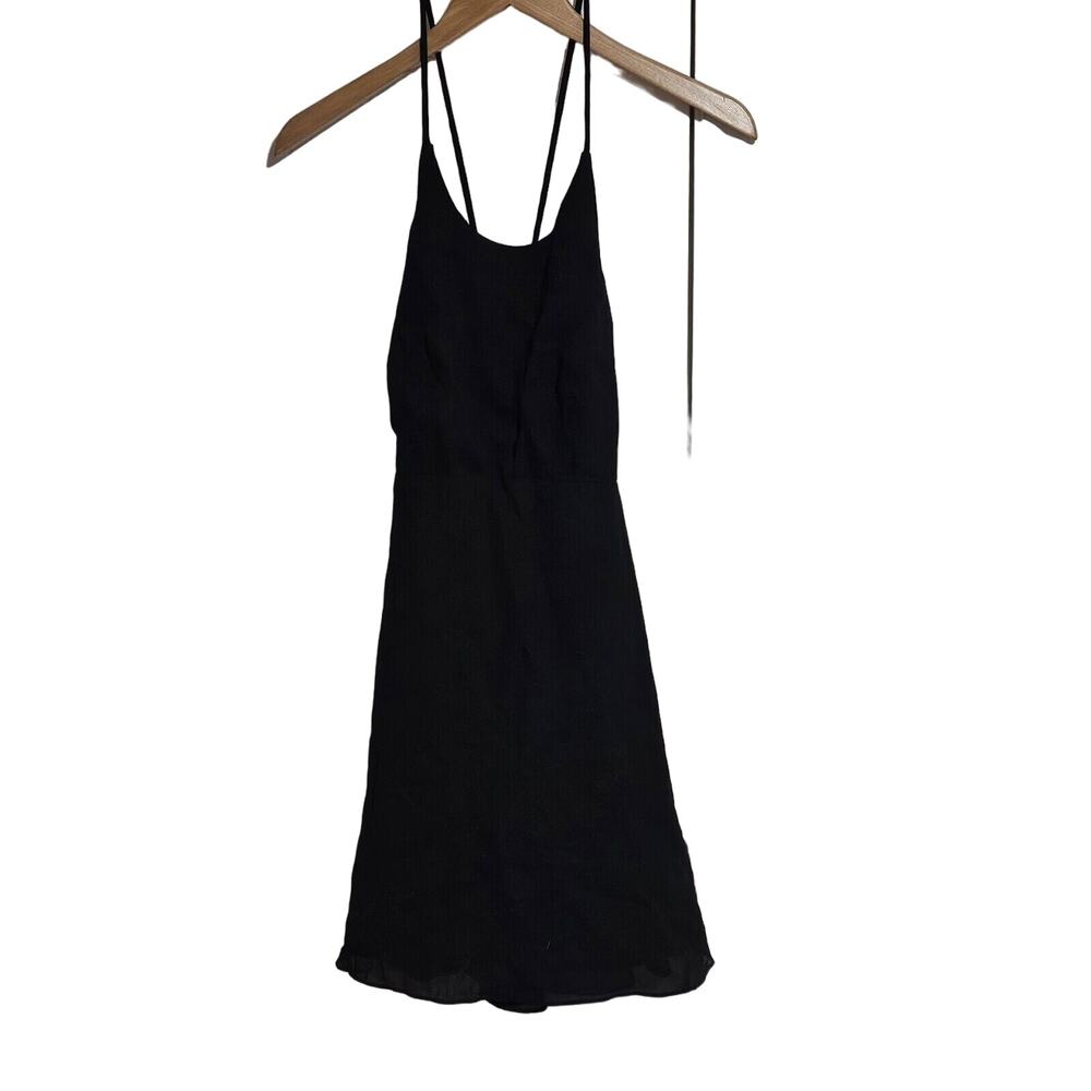 Moda Int'l Size 2 Vintage 90s Black Strappy Back Mini Dress With Back Zipper